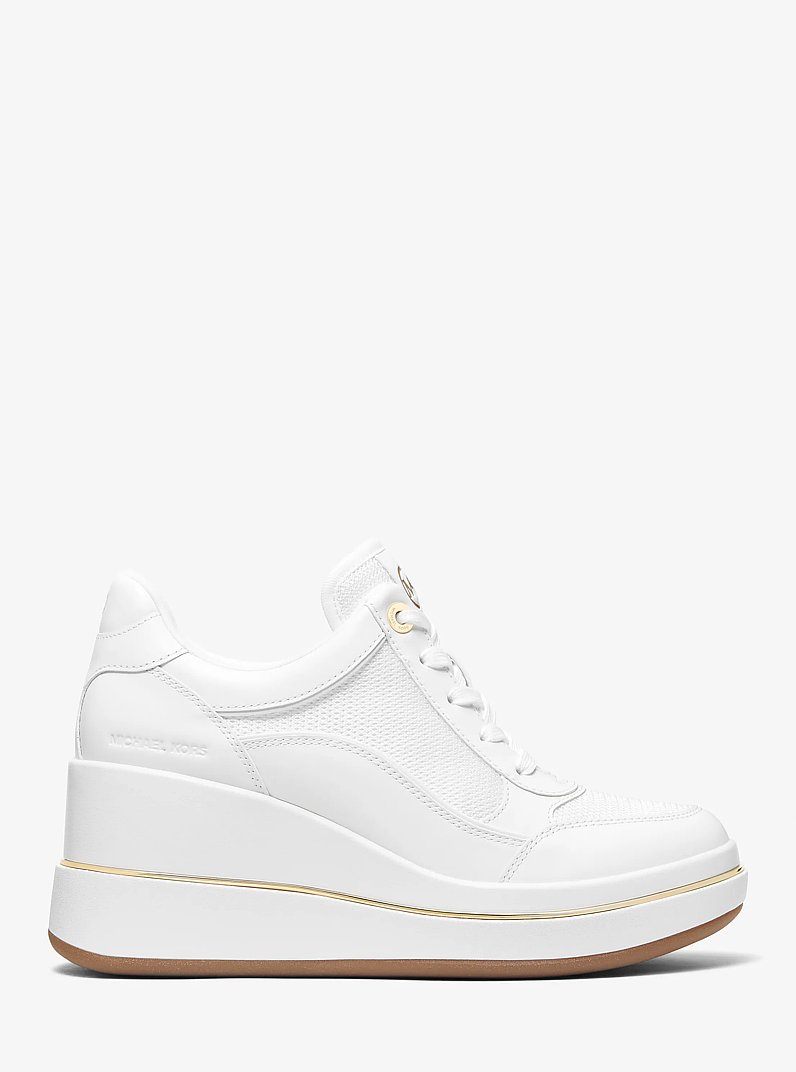 Espadrille compens&eacute;e Emmy en cuir et en maille in BLANC OPTIQUE | Michael Kors