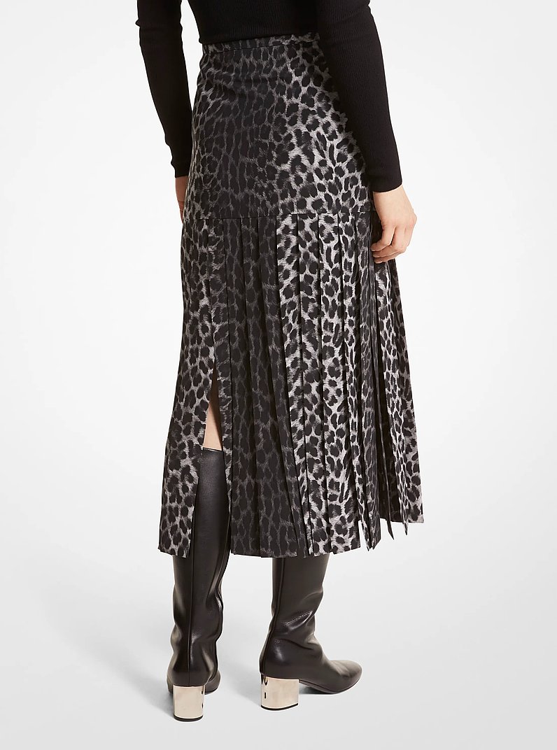 Leopard Silk Crepe De Chine Streamer Skirt in GRAPHITE MUL | Michael Kors