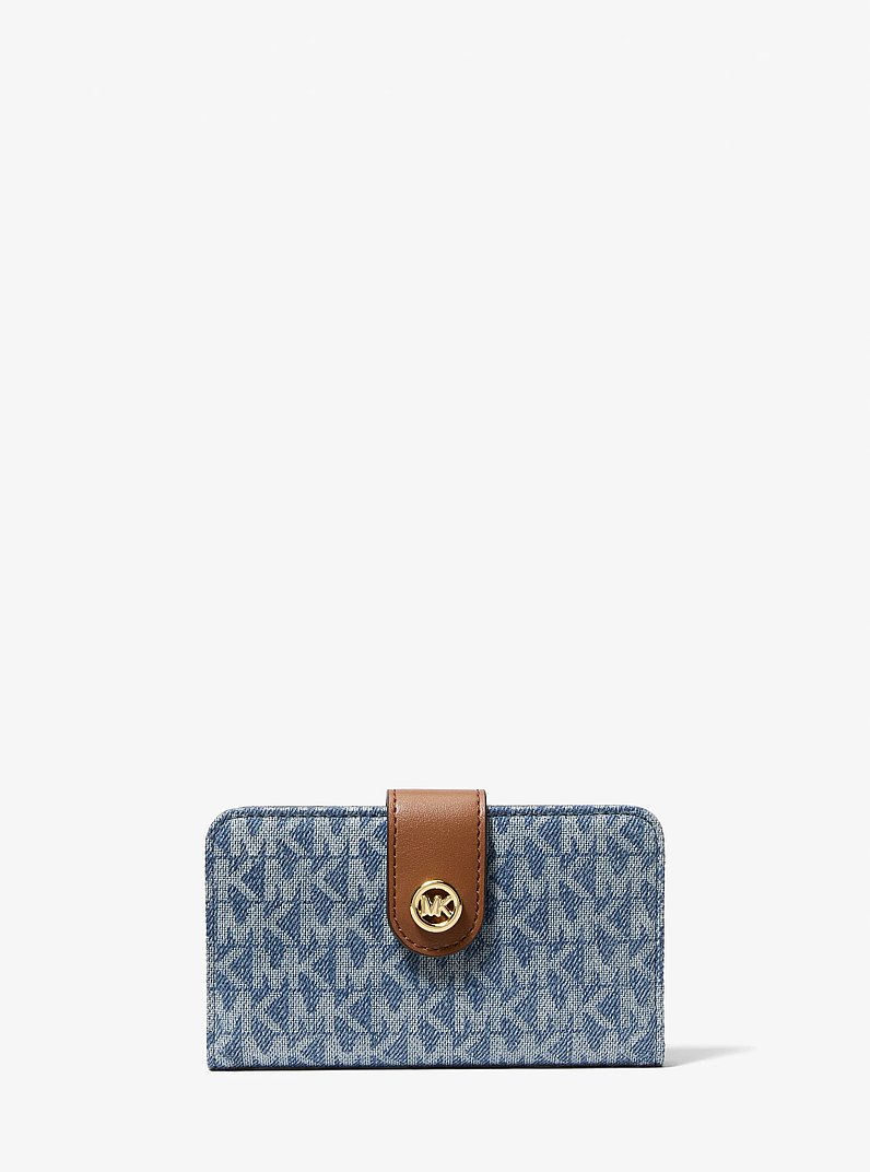 MK Pop Charm Medium Signature Logo Print Denim Wallet in NEW HORIZON | Michael Kors