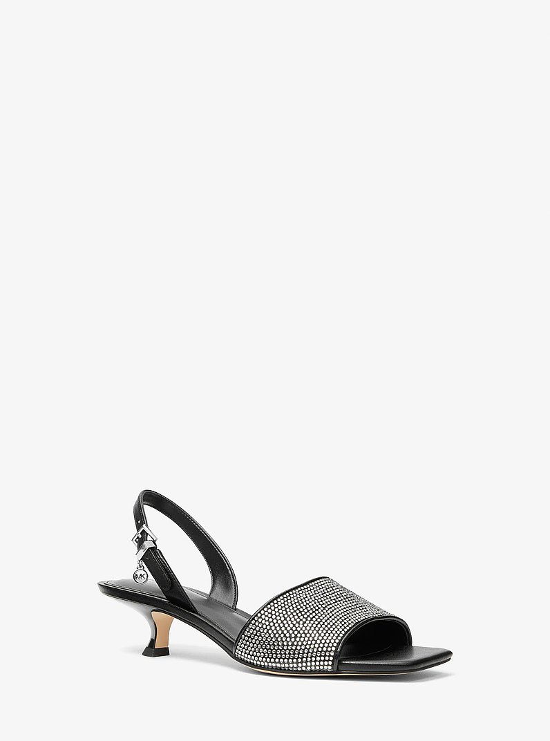 Merrie Embellished Kitten Heel Sandal in BLACK | Michael Kors