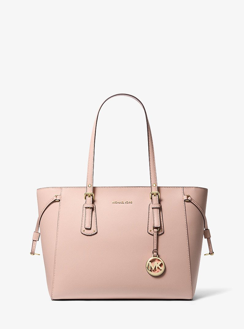 Voyager Medium Crossgrain Leather Tote Bag in SOFT PINK | Michael Kors