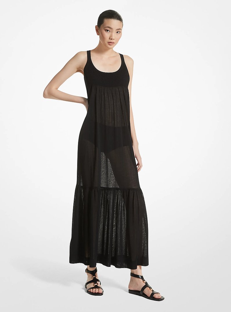 Tulle Viscose Blend Tiered Dress in BLACK | Michael Kors