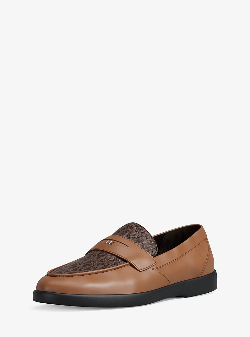 Wesley Leather and Signature Logo Loafer in BROWN/LUGGAGE | Michael Kors