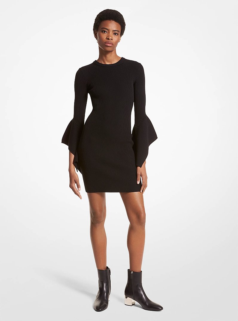 Wool Blend Flare-Sleeve Dress in BLACK | Michael Kors