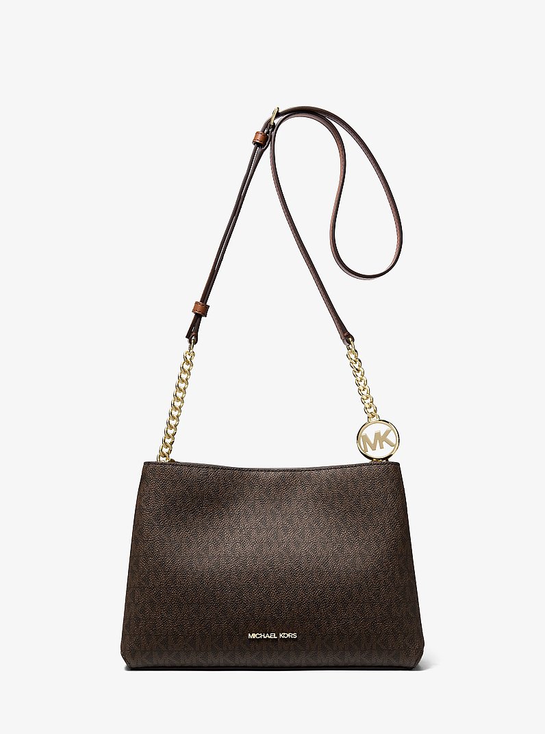 Christina Small Signature Logo Crossbody Bag in BROWN | Michael Kors