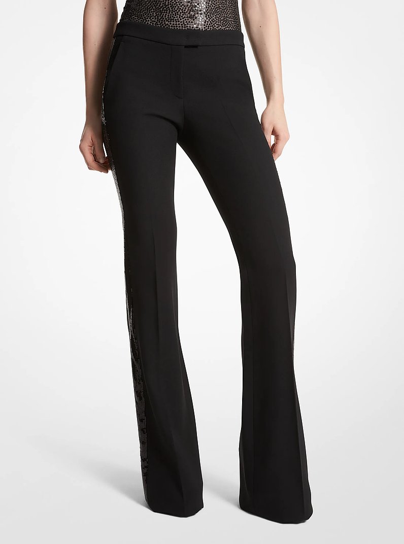 Haylee Hand-Embellished Sequin Double Crepe Sabl&eacute; Trousers in BLACK | Michael Kors