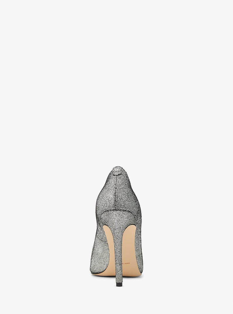 Elyse Crackled Metallic Leather Sandal in SILVER | Michael Kors