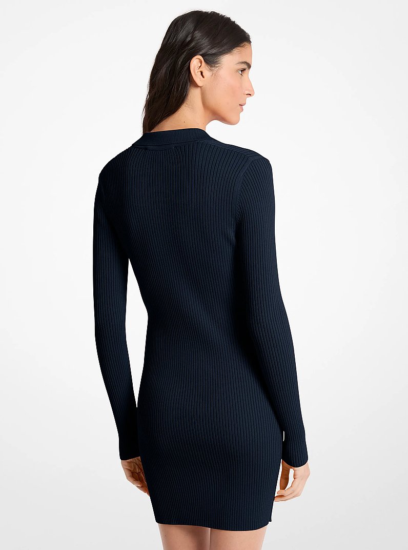 Stretch Knit Lace-Up Polo Dress in MIDNIGHTBLUE | Michael Kors