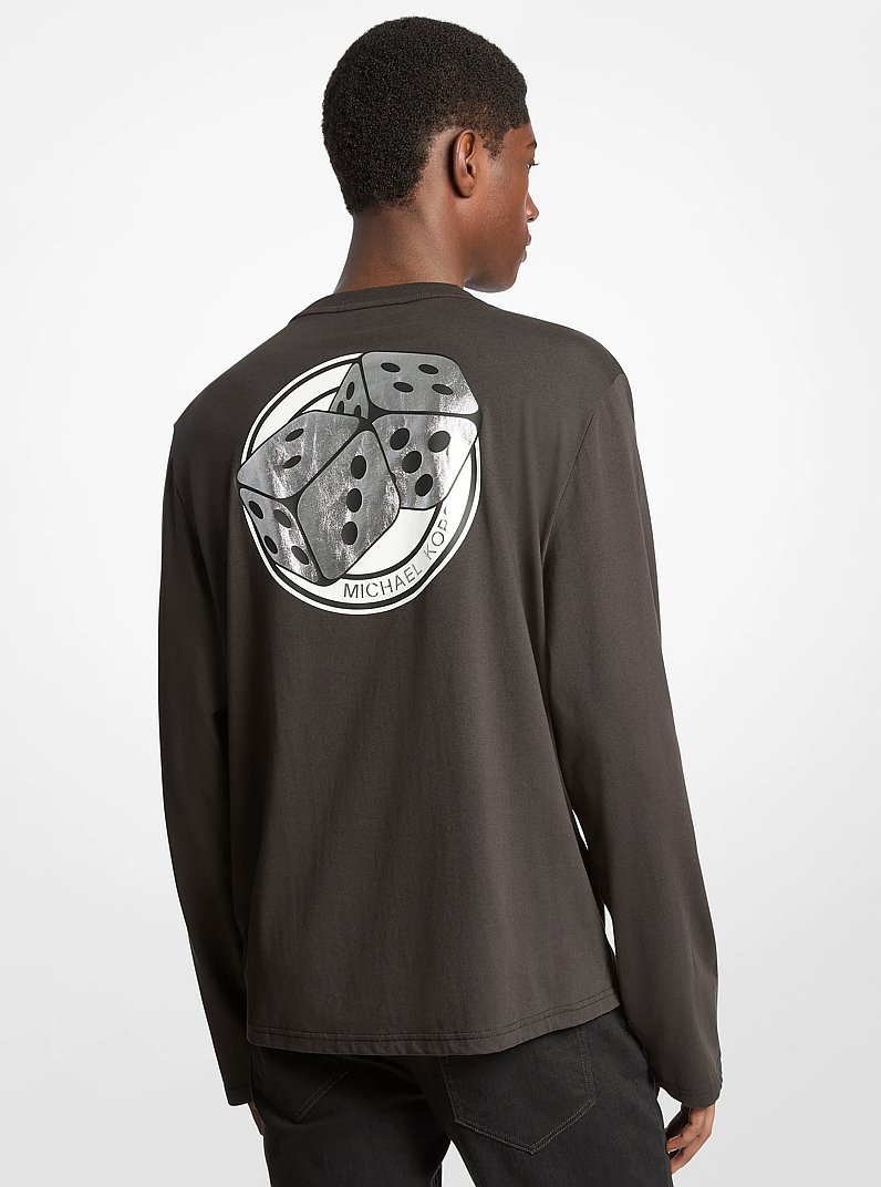 Graphic Cotton Long Sleeve T-Shirt in BLACK | Michael Kors