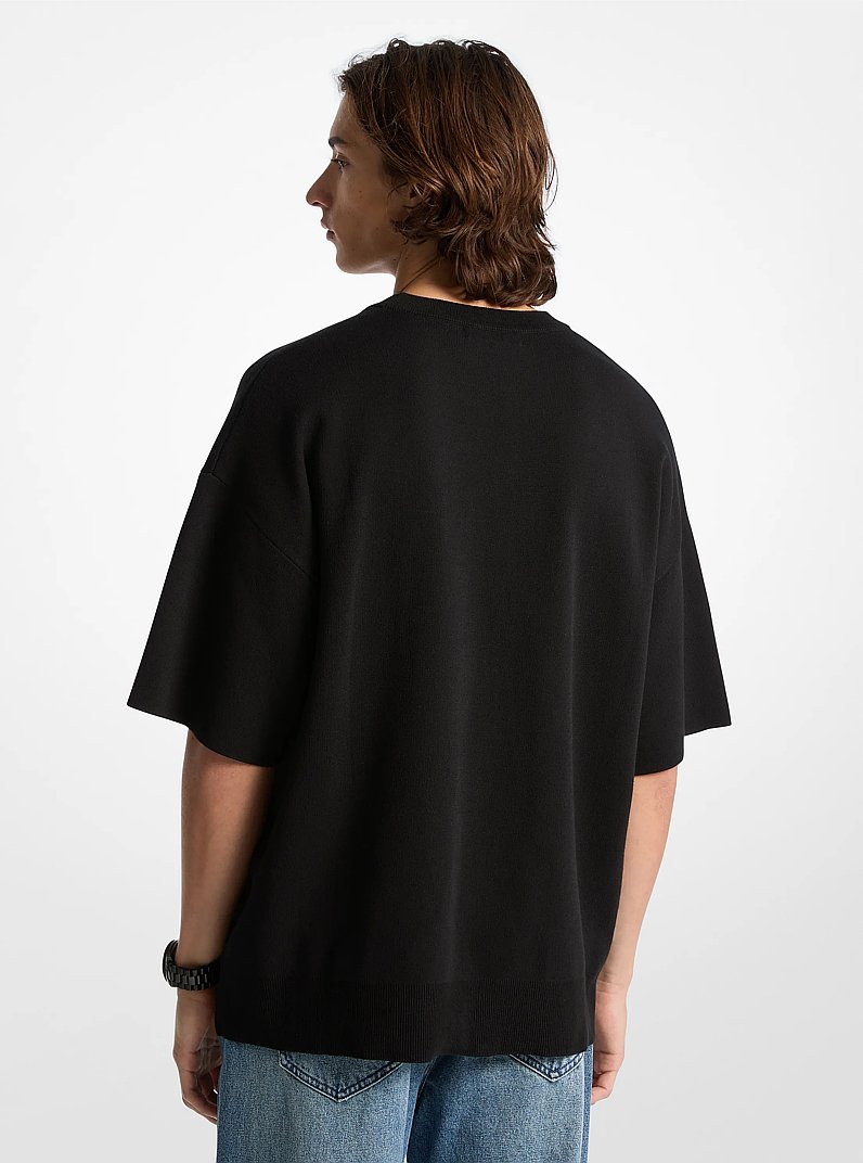 Cotton Short-Sleeve Sweater in BLACK | Michael Kors