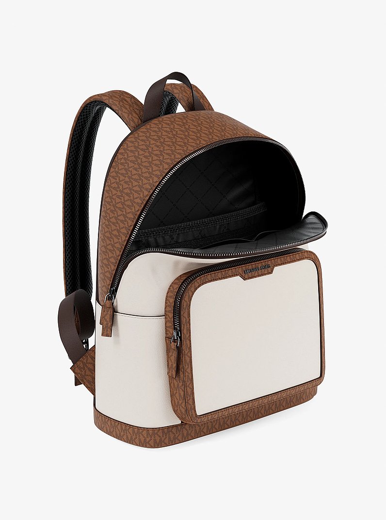 Cooper Medium Pebbled Leather and Signature Logo Commuter Backpack in LT CRM/LUGG | Michael Kors