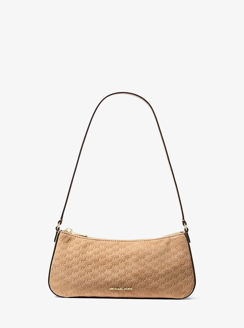 Sammy Small Logo Debossed Polyester Microsuede Pochette in CAMEL | Michael Kors