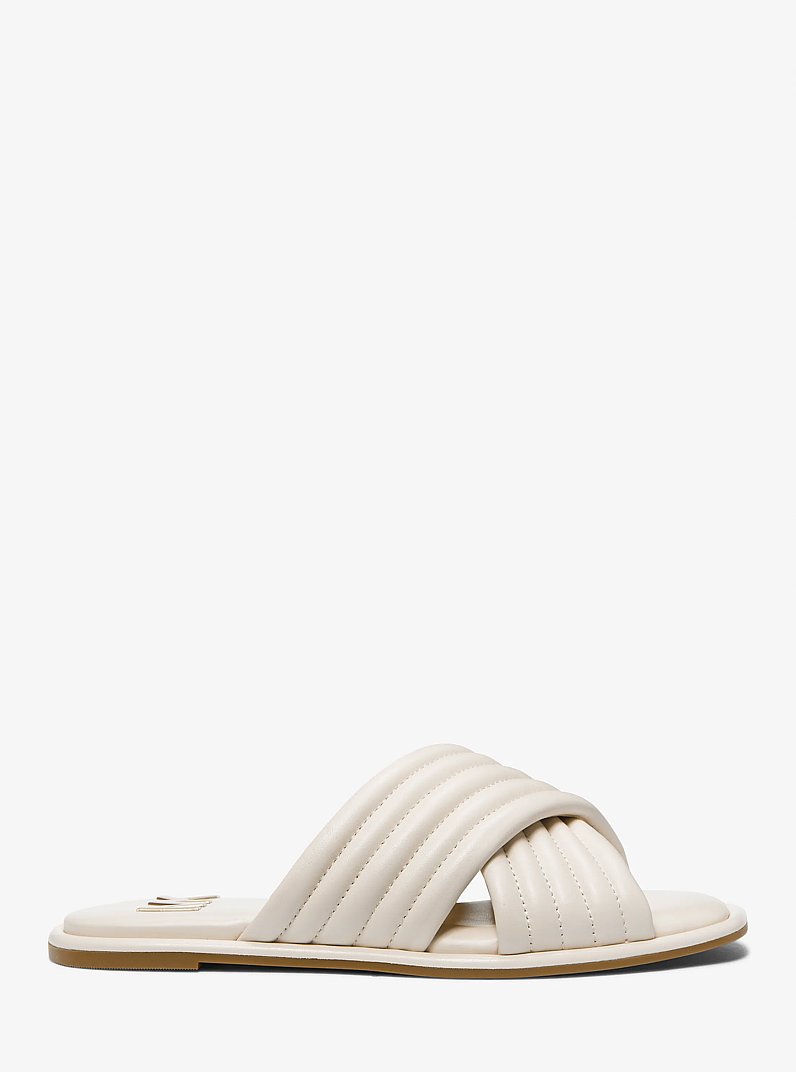 Portia Quilted Leather Slide Sandal in LT CREAM | Michael Kors