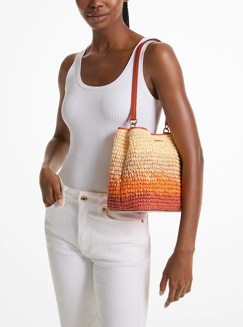 Pratt Medium Ombr&eacute; Straw Shoulder Bag in RED CLAY | Michael Kors