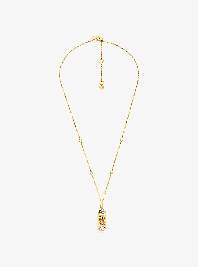 Collana in argento sterling placcato in metallo prezioso con pav&eacute; e logo Empire in ORO | Michael Kors