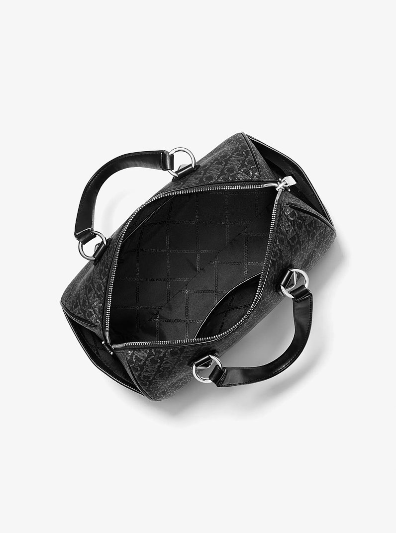 Grayson Medium Metallic Empire Monogram Satchel in BLACK/SILVER | Michael Kors