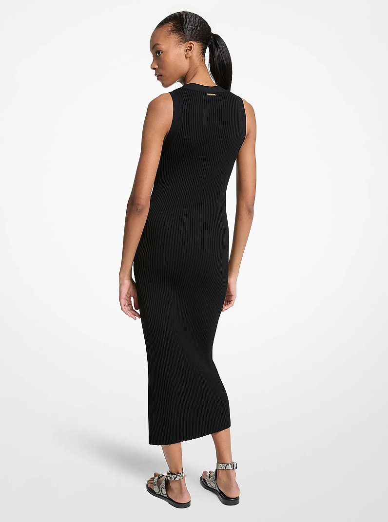 Robe mi-longue c&ocirc;tel&eacute;e en viscose extensible in NOIR | Michael Kors