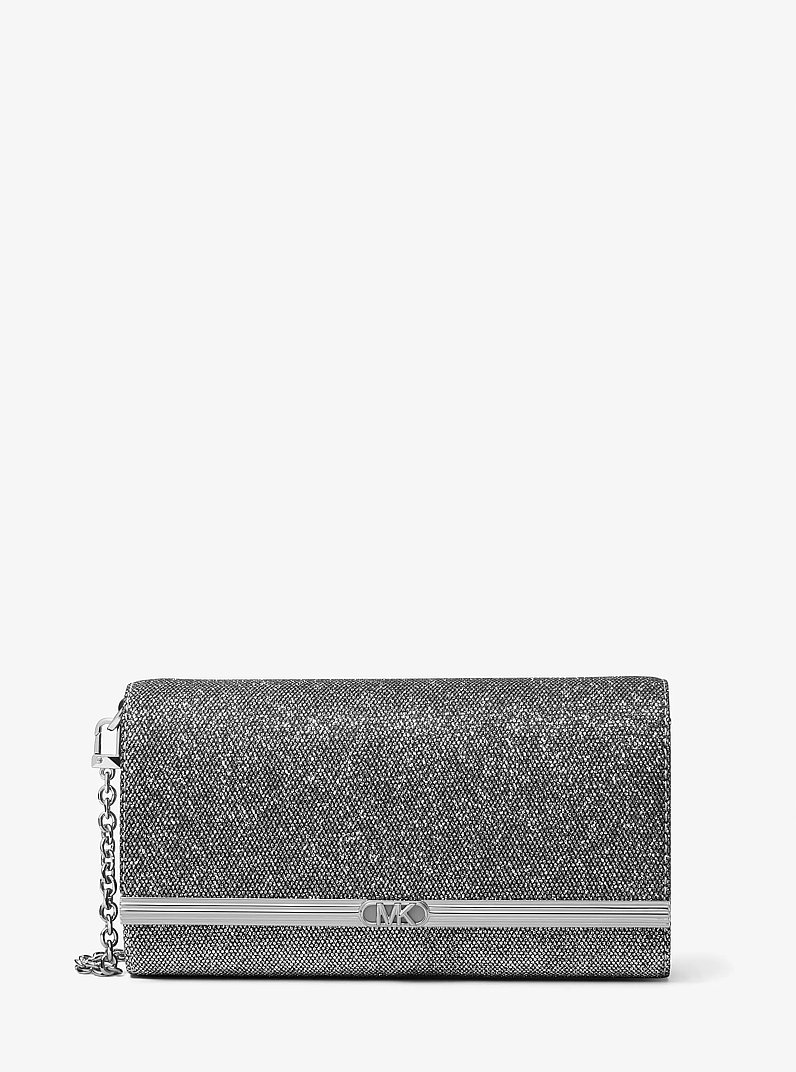 Clutch Mona Large aus glitzerndem Mesh im Kettendesign