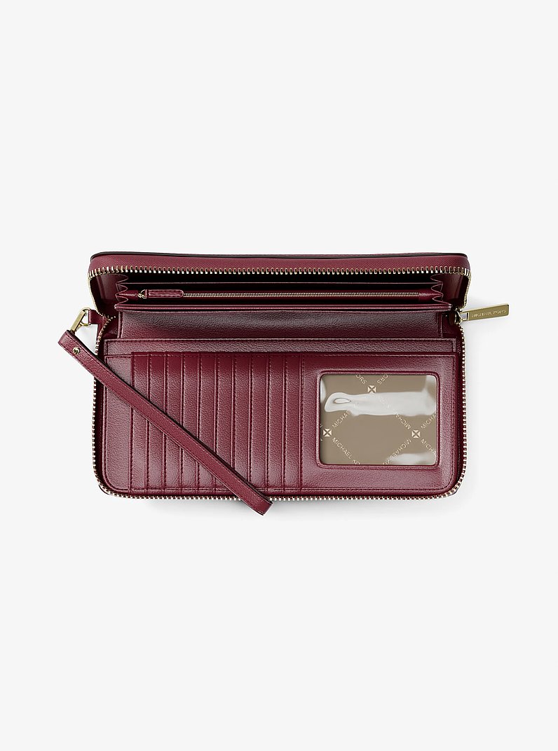 Jet Set Travel Large Pebbled Leather Wristlet in CHERRY | Michael Kors