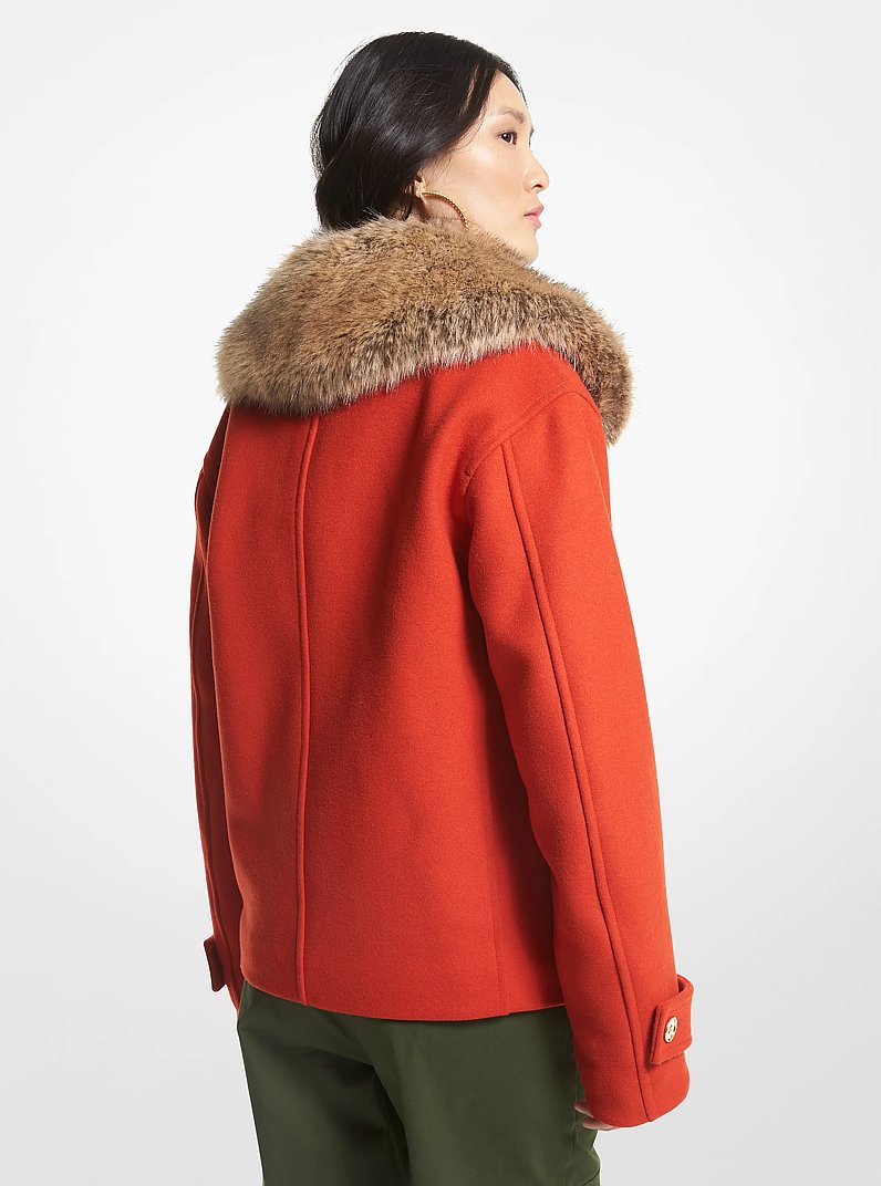 Faux Fur Trim Wool Blend Peacoat in BRT TRRACTTA | Michael Kors