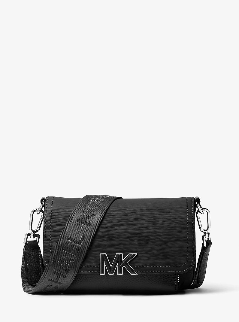 Hudson Textured Leather Crossbody Bag in BLACK | Michael Kors