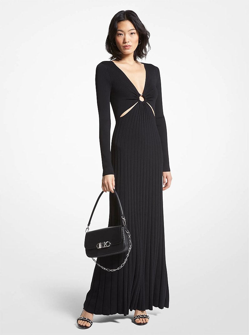 Stretch Knit Ring Maxi Dress in BLACK | Michael Kors