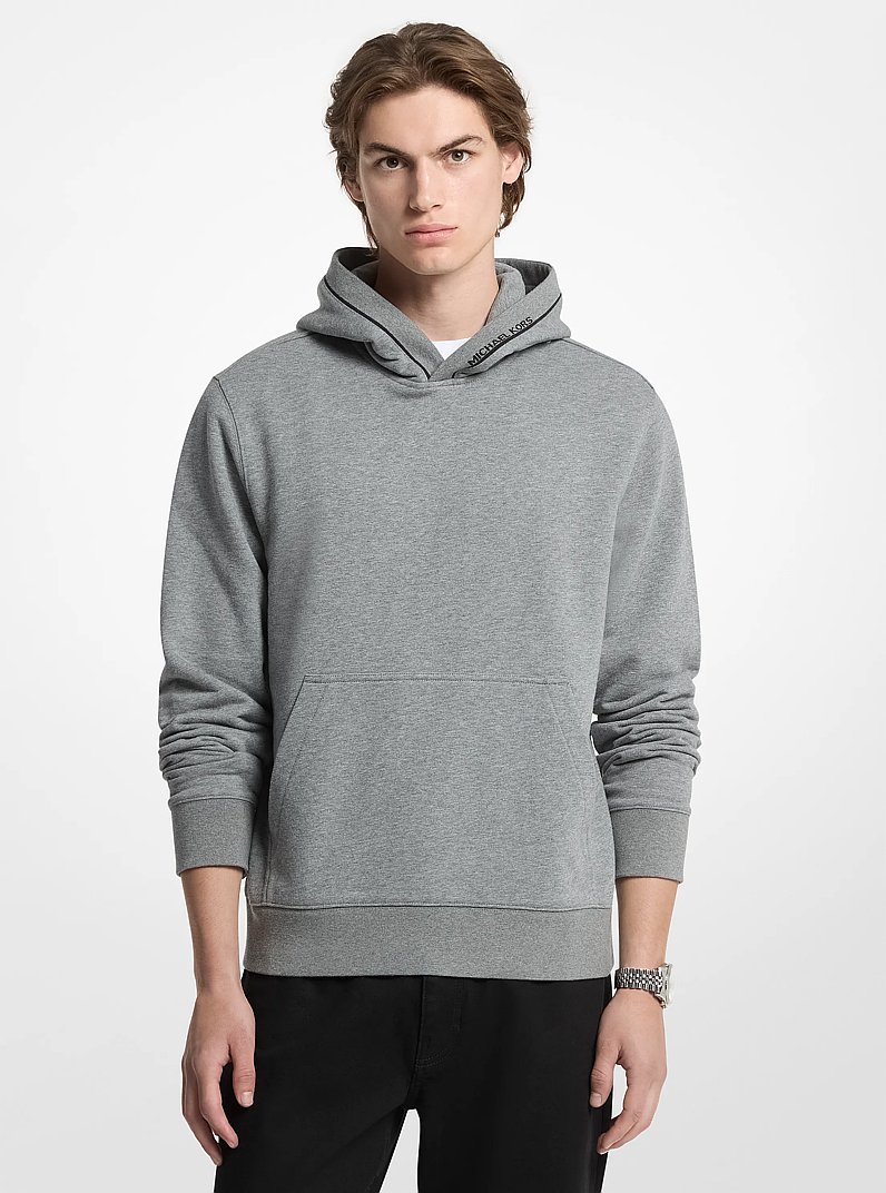 Logo Trim Cotton Blend Terry Hoodie in ASH | Michael Kors