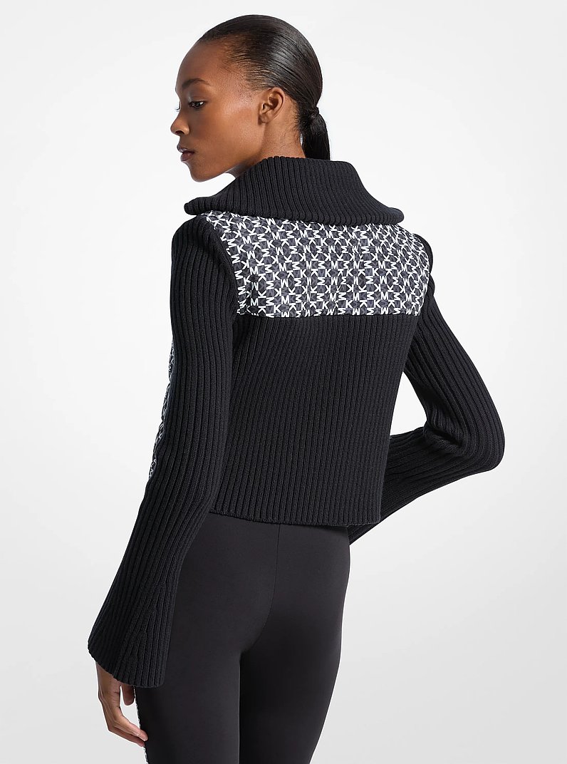 Quilted Graphic Logo and Knit Jacket in BLACK | Michael Kors