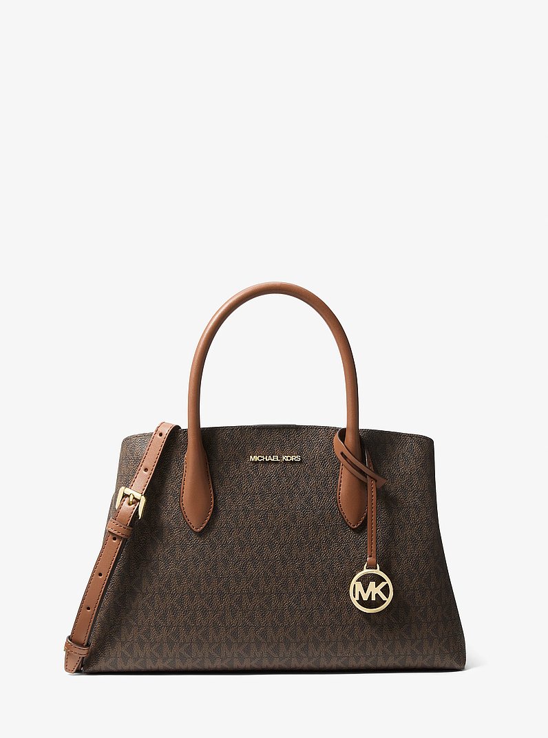Maya Medium Signature Logo Satchel in BROWN | Michael Kors