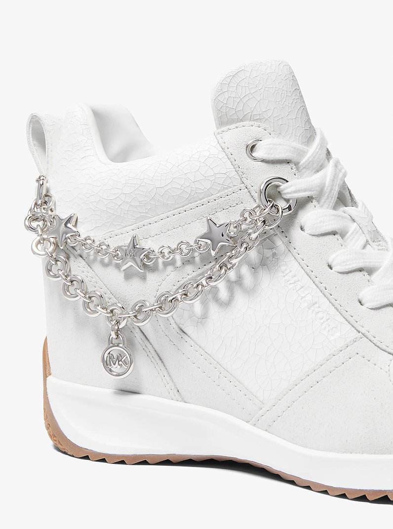 Nikko S2 Embellished Mixed-Media Wedge Trainer in OPTIC WHITE | Michael Kors