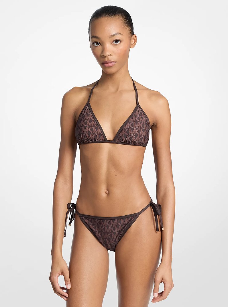 Wendbares Triangel-Bikinitop mit Logomuster in SCHOKOLADE | Michael Kors
