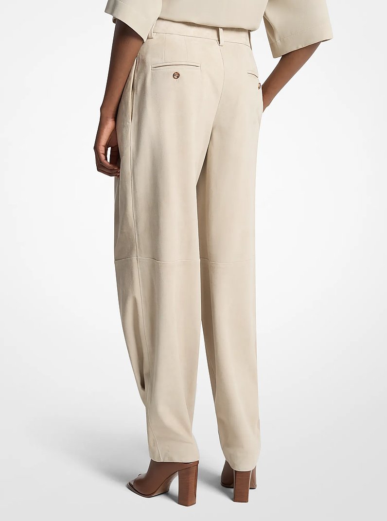 Pleated Suede Barrel Trousers in ALMOND | Michael Kors