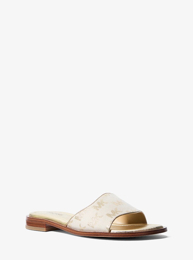 Hannah Metallic Logo Jacquard Slide Sandal in PALE GOLD | Michael Kors