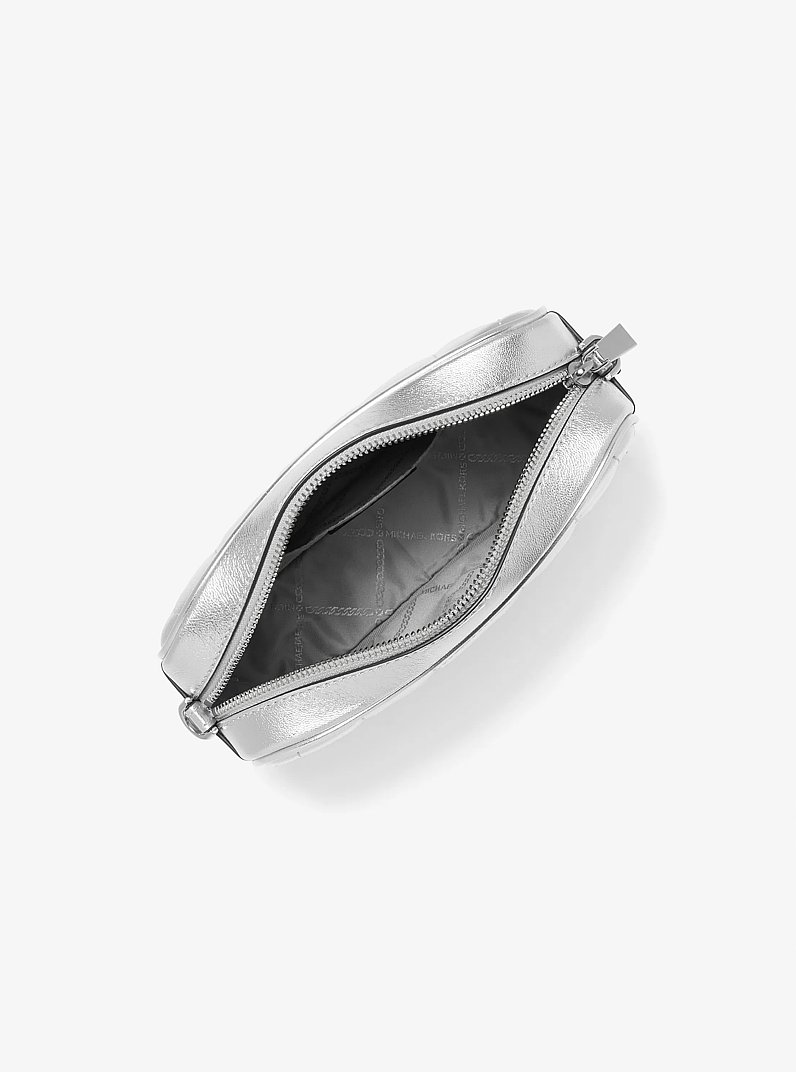 Jet Set Medium Quilted Metallic Leather Crossbody Bag in SILVER | Michael Kors