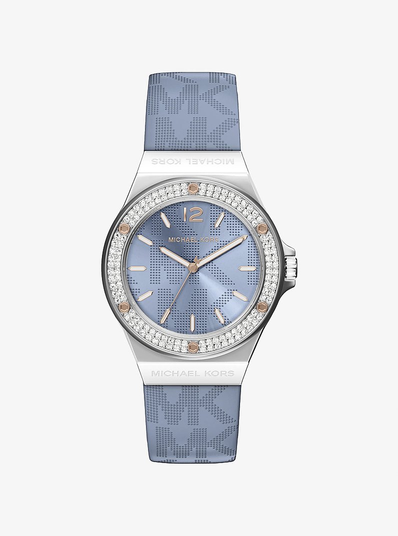 Lennox Pav&eacute; Silver-Tone and Logo Strap Watch in SILVER | Michael Kors