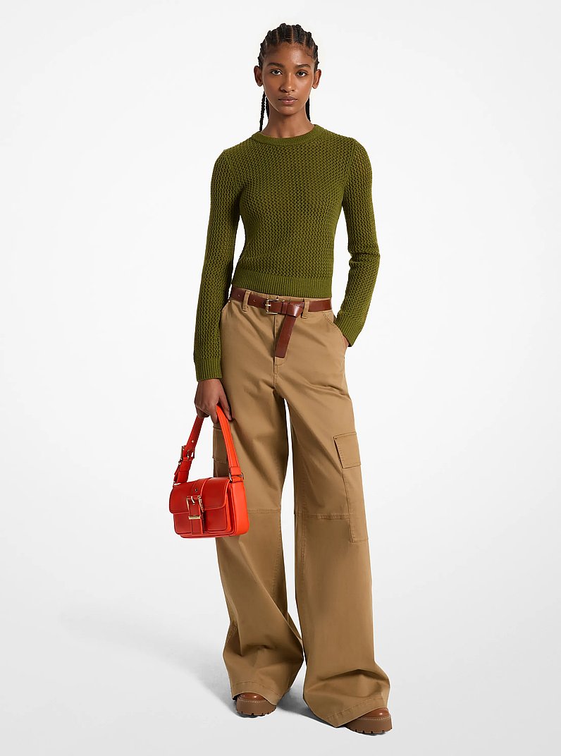 Merino Wool Mesh Sweater in EVERGREEN | Michael Kors