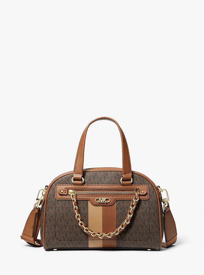 Williamsburg Small Logo Stripe Satchel in BROWN/LUGGAGE | Michael