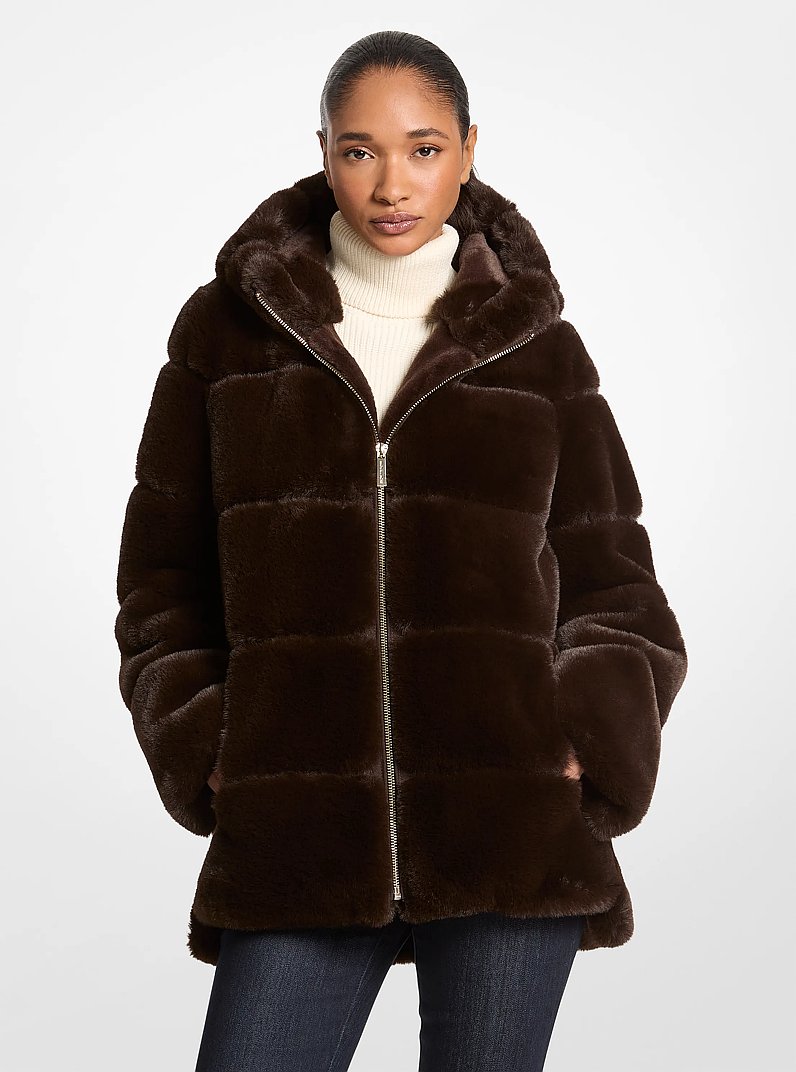 Faux Fur Hooded Coat in CHOCOLATE | Michael Kors
