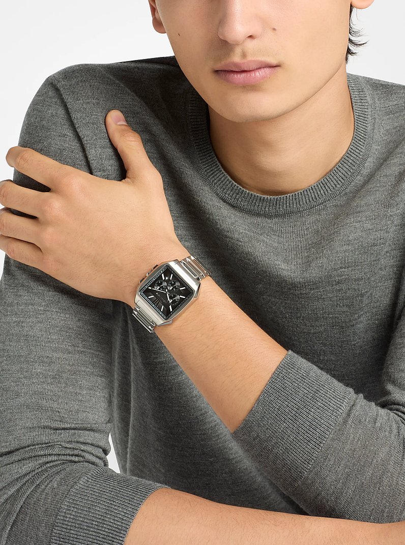 Hayes Oversized Silver-Tone Sport Watch in SILVER | Michael Kors