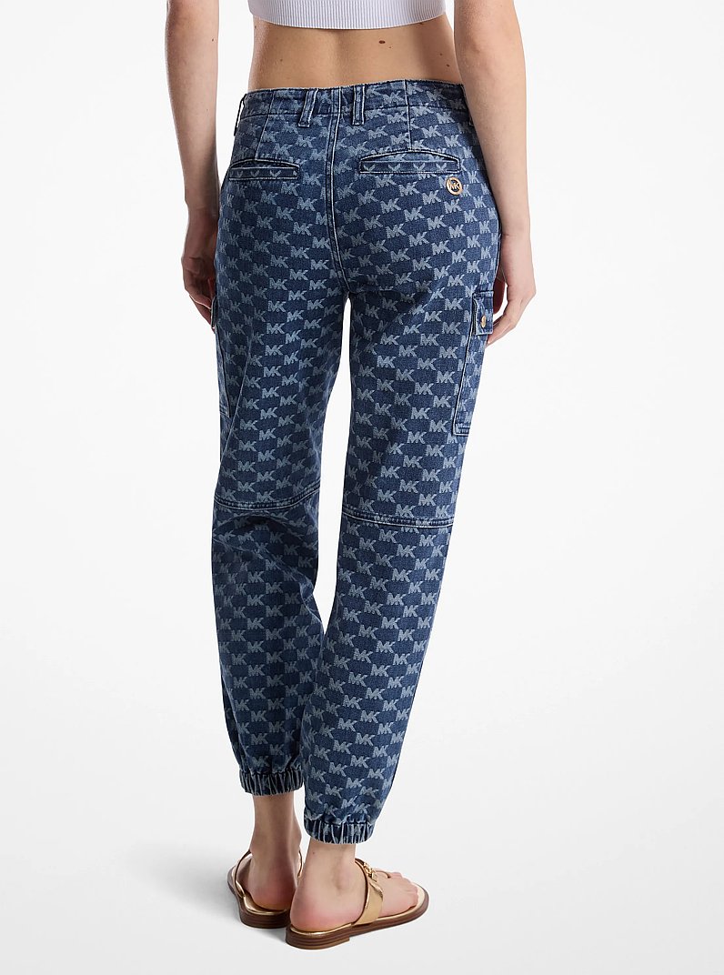 Logo Jacquard Denim Cargo Pants in DUSK BLUE WASH | Michael Kors