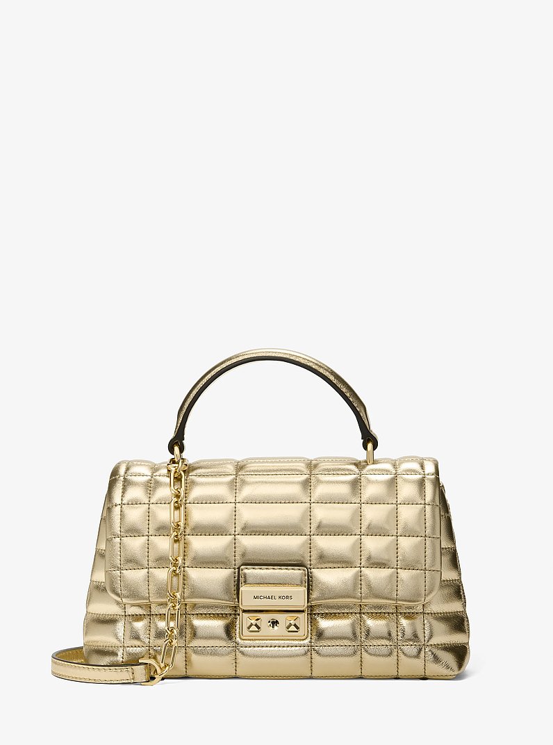 Tribeca Medium Metallic Leather Satchel in PALE GOLD | Michael Kors
