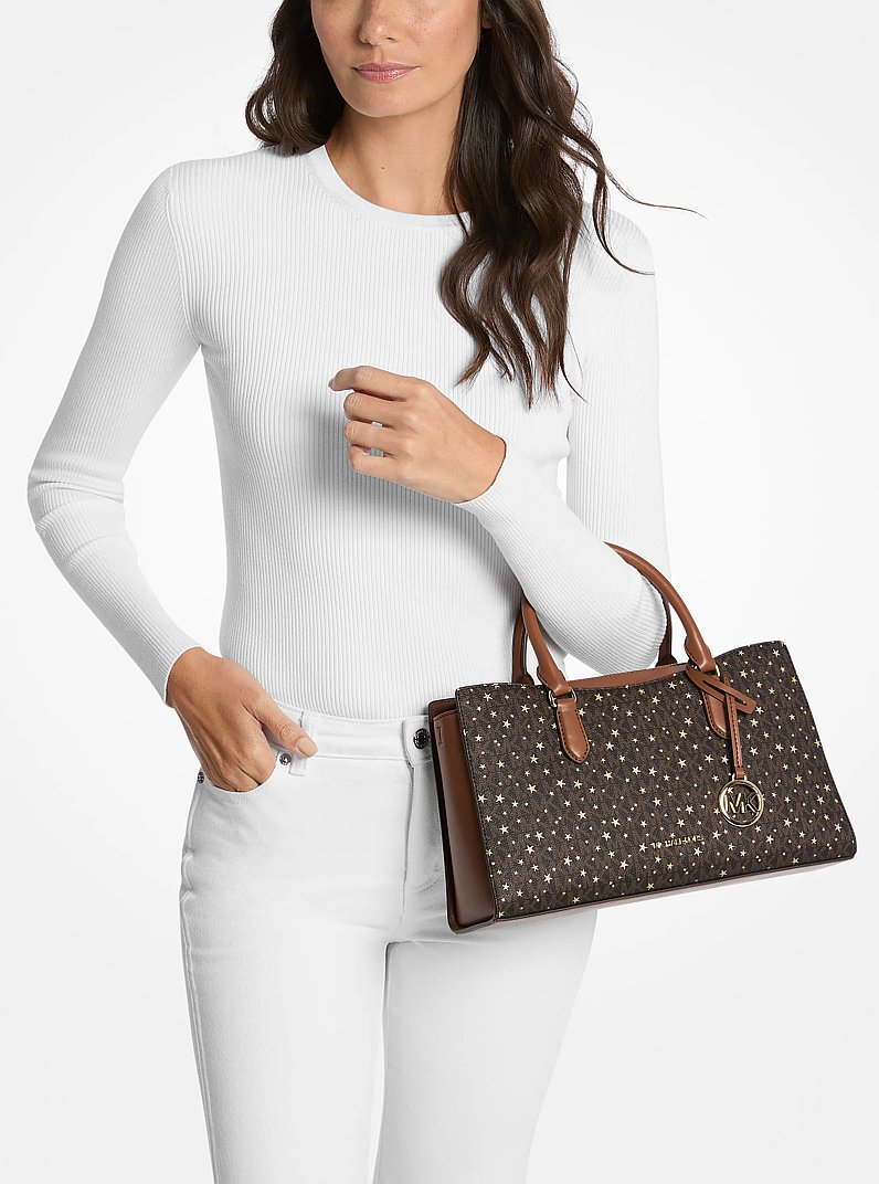 Arden Medium Printed Signature Logo Satchel in BROWN | Michael Kors