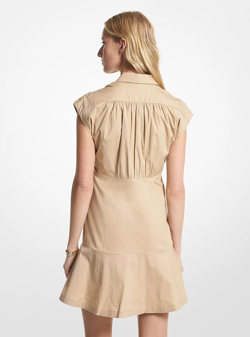 Vestido camisero de popelina de algod&oacute;n org&aacute;nico el&aacute;stico in CAQUI | Michael Kors