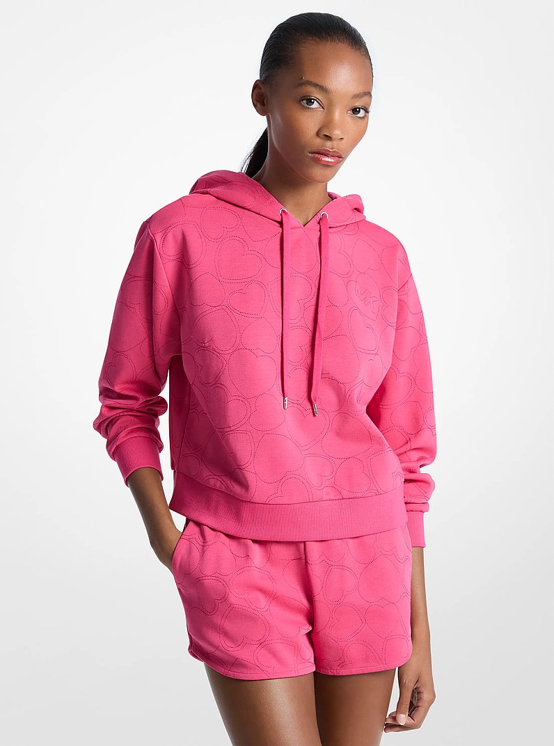 Heart Embroidered Cotton Blend Hoodie in HIBISCUS | Michael Kors