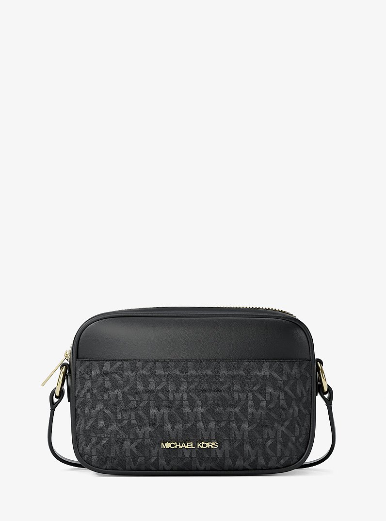 Jet Set Small Signature Logo Camera Crossbody Bag in BLACK | Michael Kors