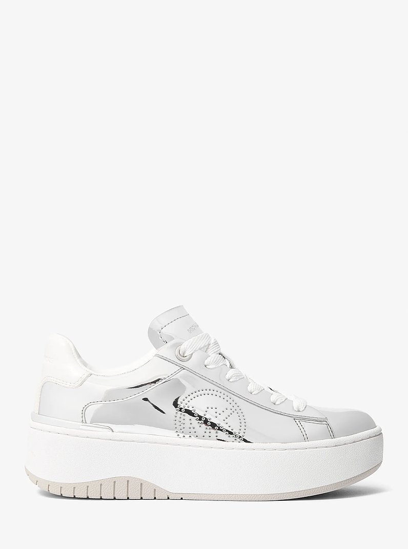 Dottie Metallic Leather Platform Sneaker in SILVER | Michael Kors