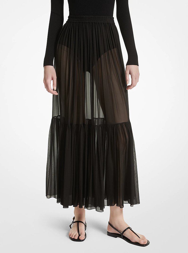 Silk Chiffon Skirt in BLACK | Michael Kors