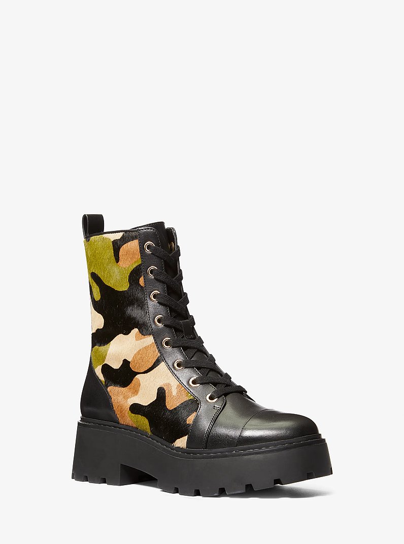 Blake Camouflage Print Calf Hair Combat Boot in Smoky Olive Multi | Michael Kors