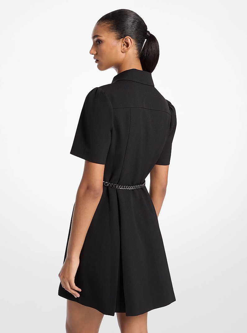 Stretch Crepe Belted Shirtdress