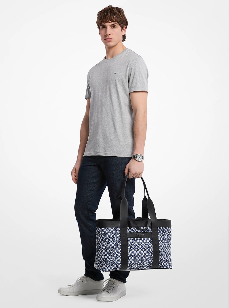 Lautner Logo Print Tote Bag in NAVY | Michael Kors